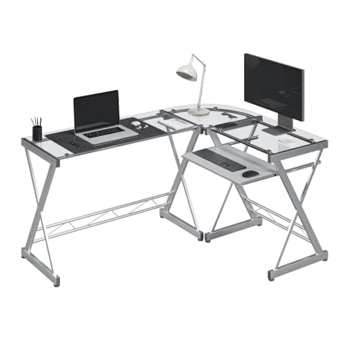 Techni Mobili Techni Mobili L-Shaped Glass Desk with Keyboard Tray