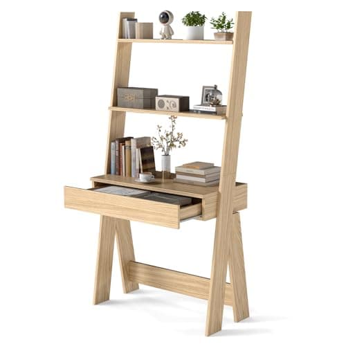 Tangkula Tangkula Ladder Desk with Countertop & Drawer