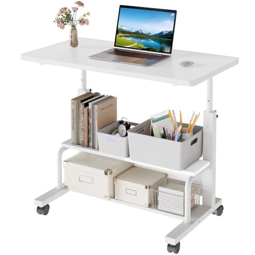 OLIXIS OLIXIS Rolling Desk with Storage Shelves
