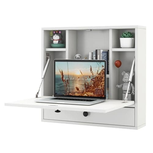 Tangkula Tangkula Folding Wall Table with Drawer & Shelves