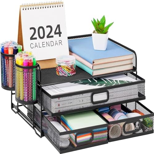 Marbrasse Marbrasse 3-Tier Mesh Desk Organizer with Drawer